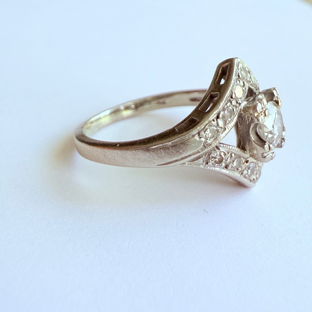 Estate Art Deco 14K Gold Custom .50 CT Solitaire Diamond Antique Engagement Ring - Picture 4 of 13